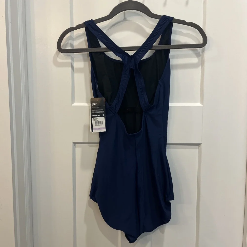 Speedo Women's Ultra Back Long One‎ Piece Swimsuit Navy Blue Sz 6L